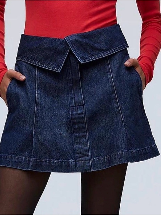 Madewell Dresses & Skirts - Madewell Dark Wash Denim Foldover Waist Pleated Mini Skirt Pockets - 28